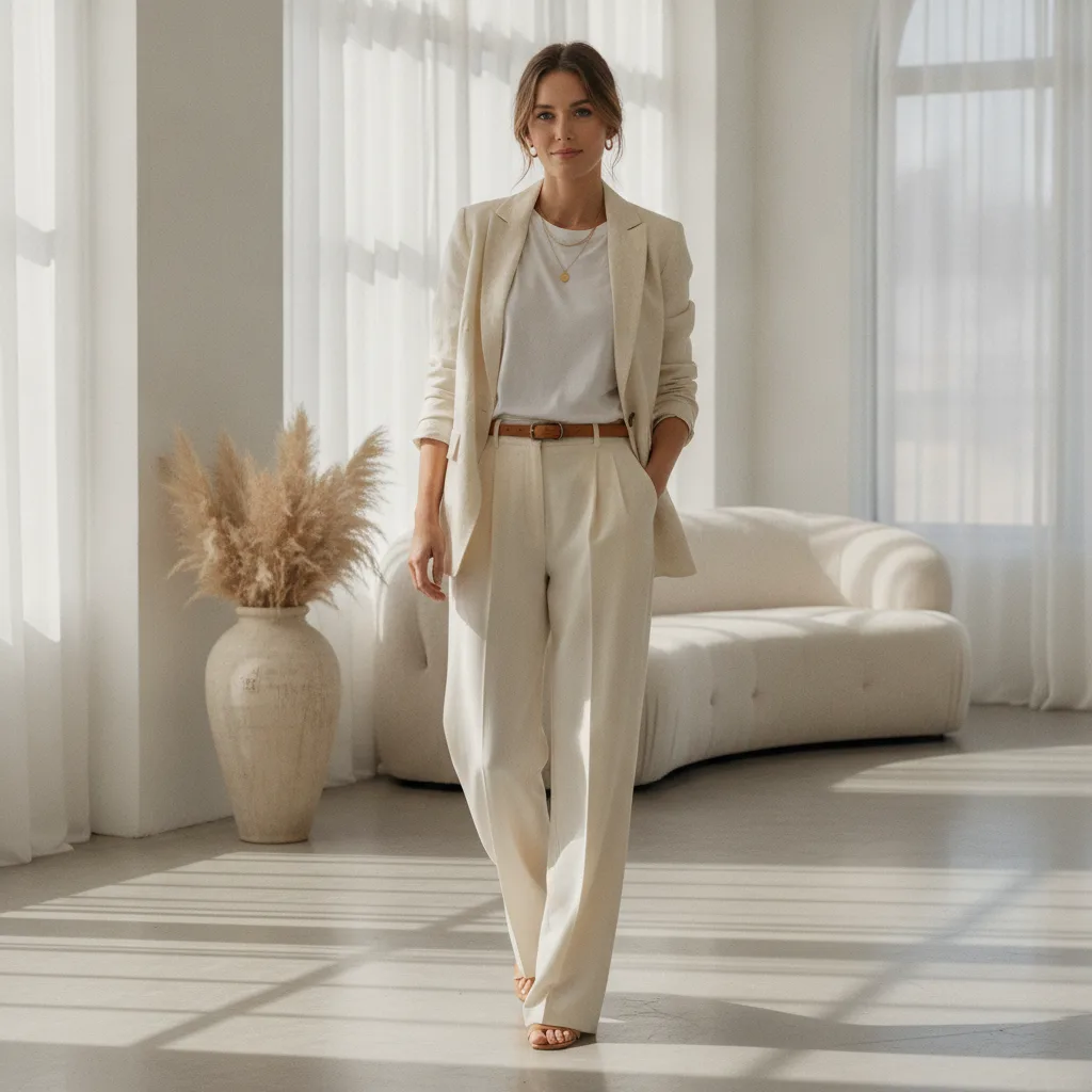 Ivory linen blazer outfit