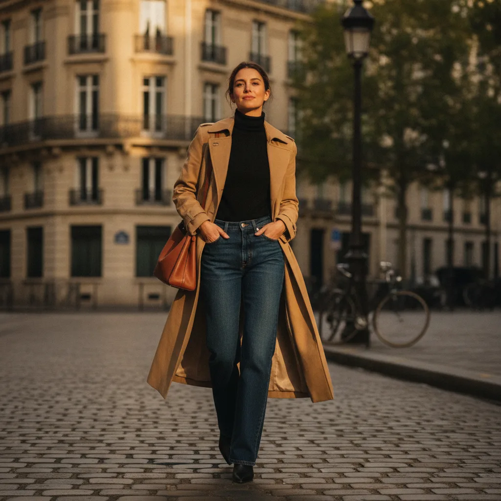 Camel trench coat street style