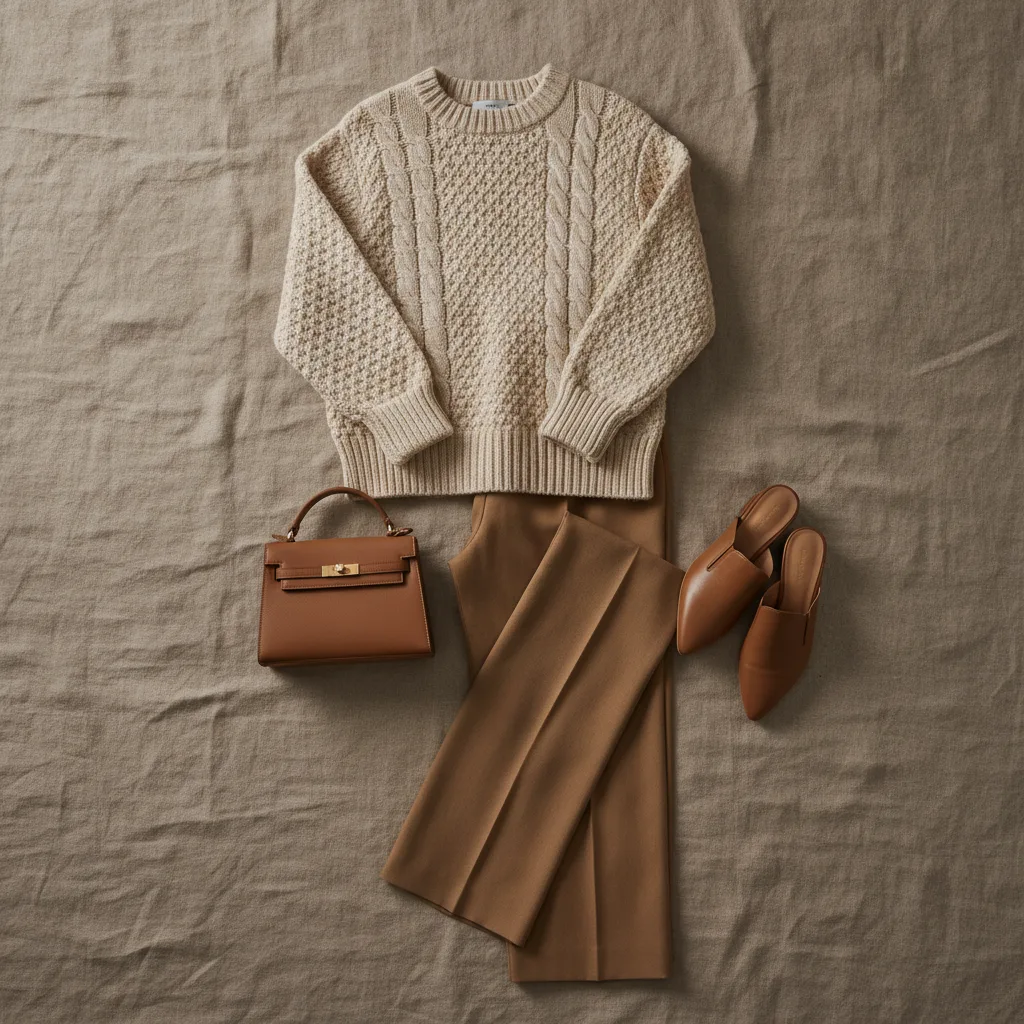 Neutral palette outfit flat lay